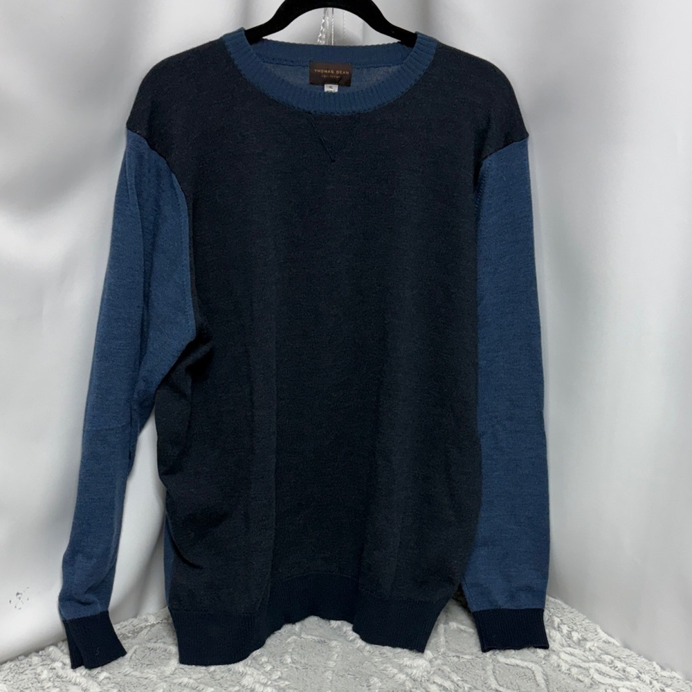 Thomas Dean 100% extra fine Merino wool men’s two tone sweater extra large